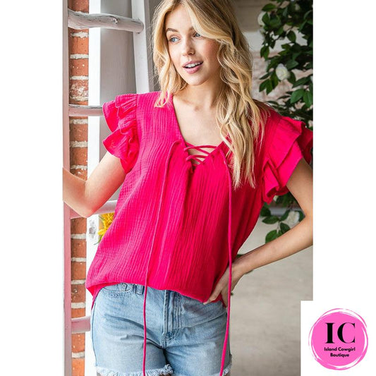 Show you off Fuchsia Flutter Sleeve Top