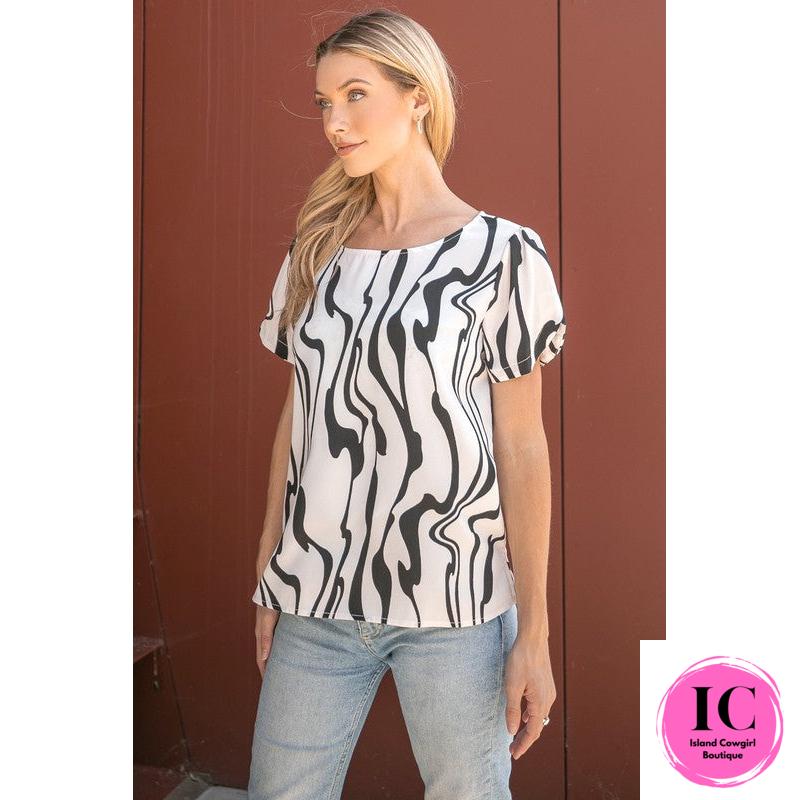 Ready For The Day Black Abstract Blouse