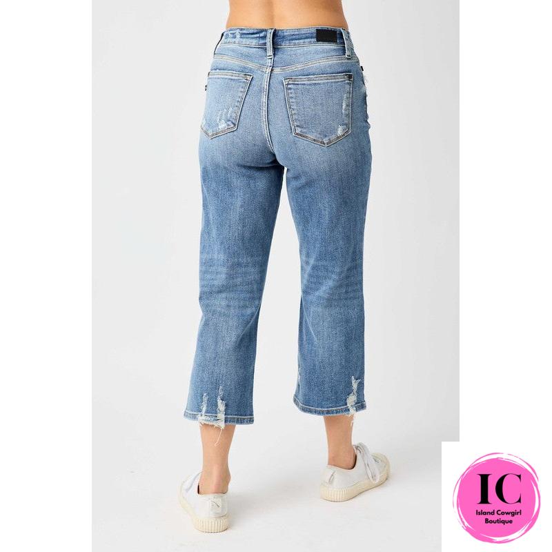 Judy Blue: Button Fly Crop Jeans