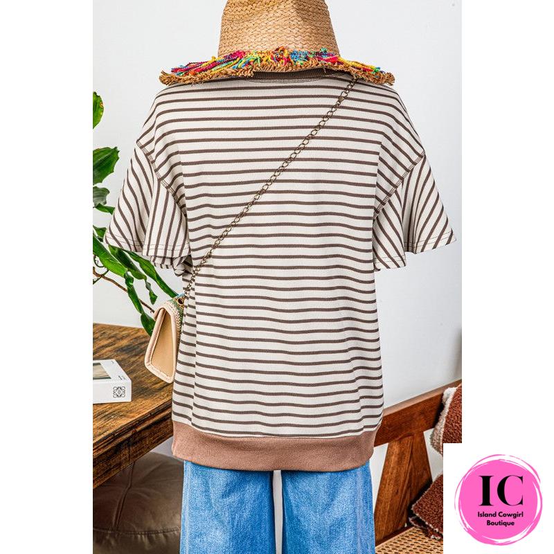 Striped Ruffle Short Sleeve Top