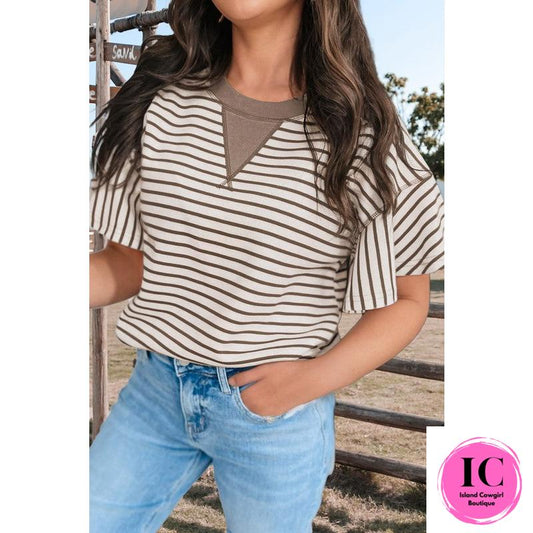 Striped Ruffle Short Sleeve Top