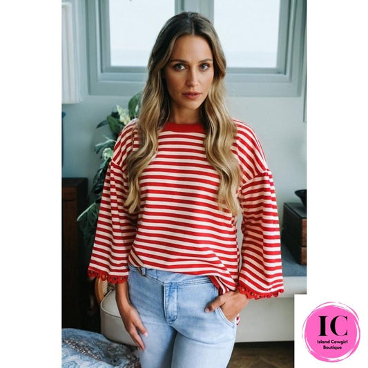 Bright Lights Red Striped Blouse