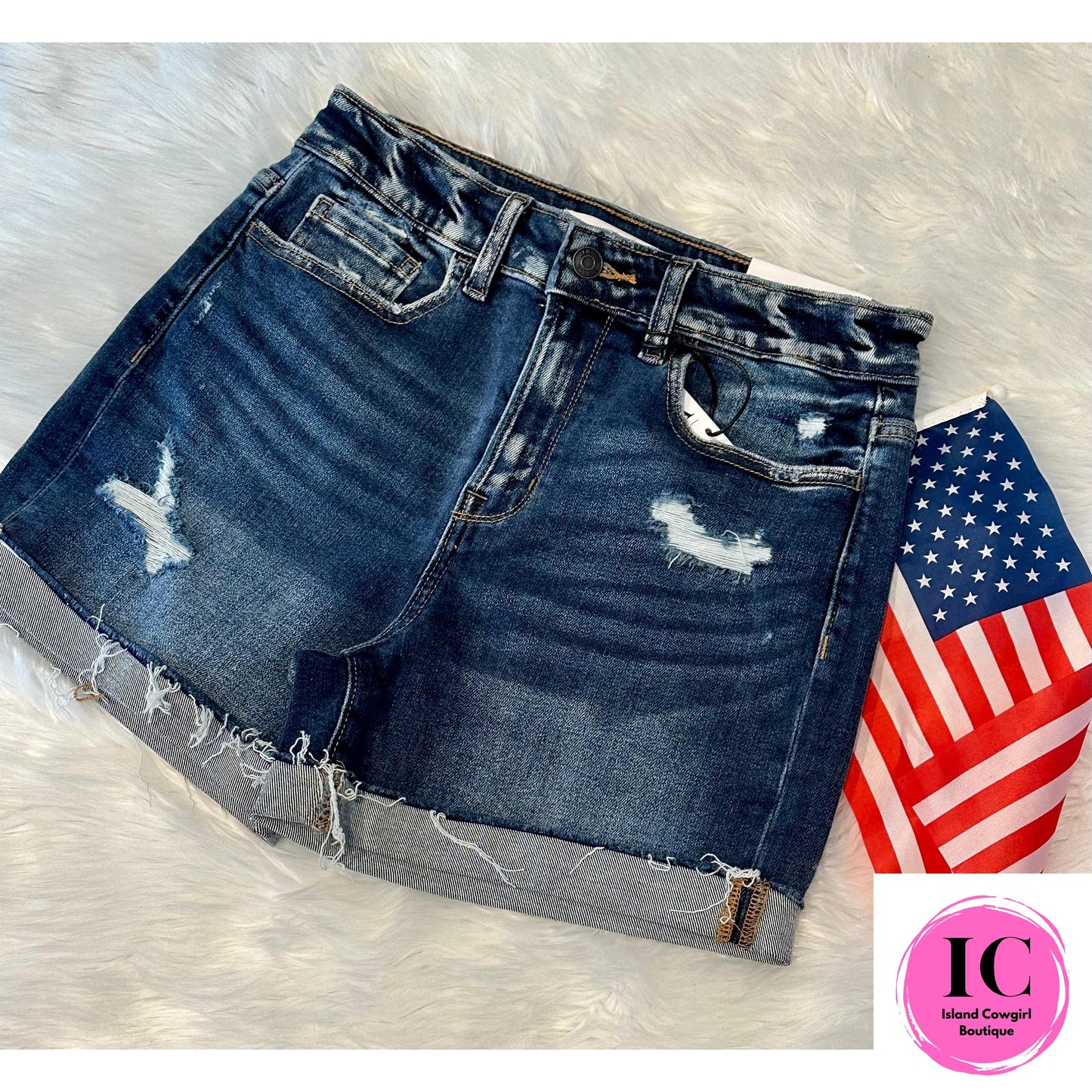 Let's Go Distressed Cuffed Denim Shorts