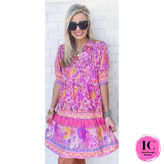 Make It Your Own Pink Floral Tiered Dress