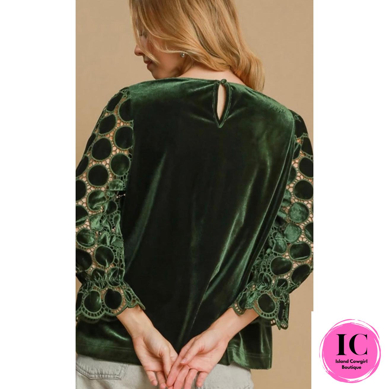 Put Yourself First Emerald Green Velvet Blouse
