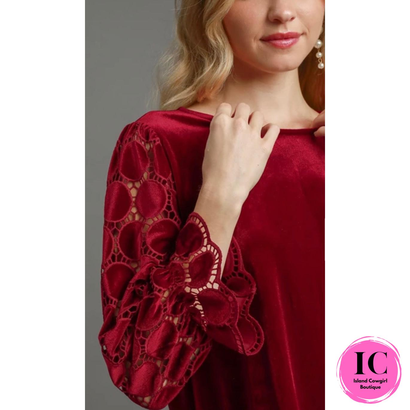 Put Yourself First Wine Velvet Blouse