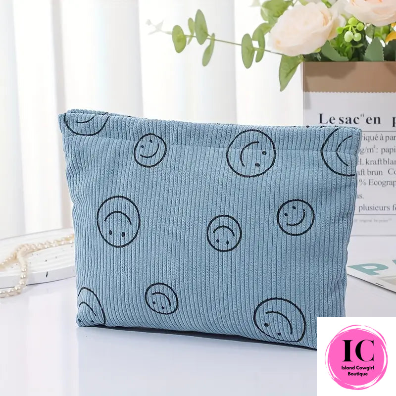 Smiley Face Corduroy Makeup Bag