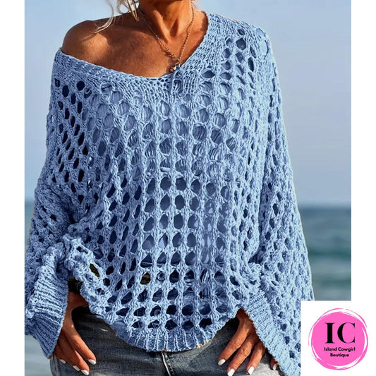 What You Like Steel Blue Crochet Top