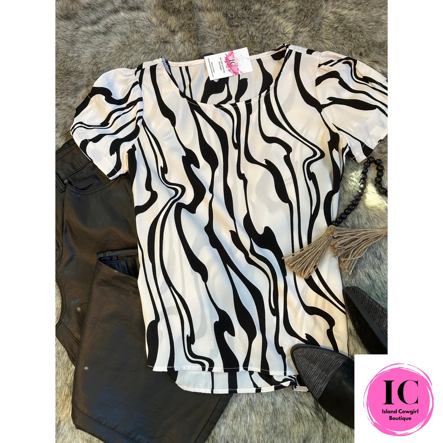 Ready For The Day Black Abstract Blouse