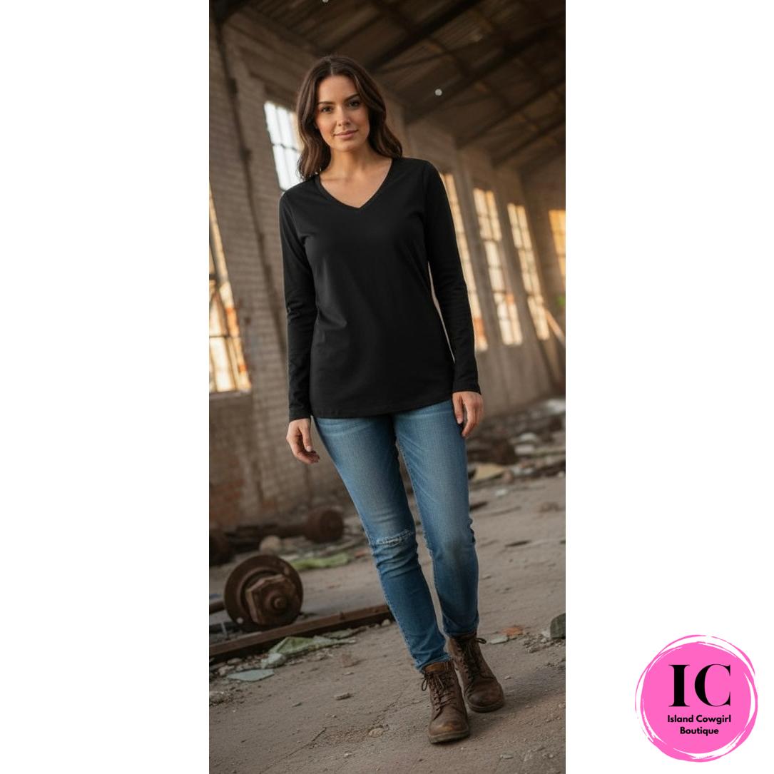 It's Your Turn V-Neck Black Solid Long Sleeve