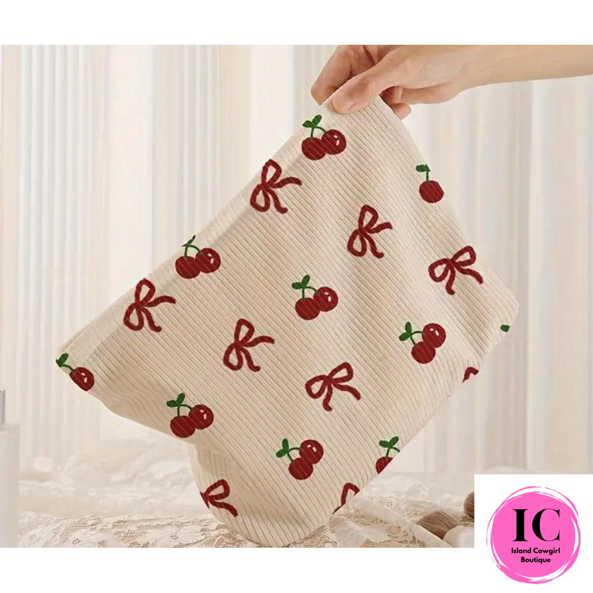 Cherry Bow Corduroy Make Up Bag