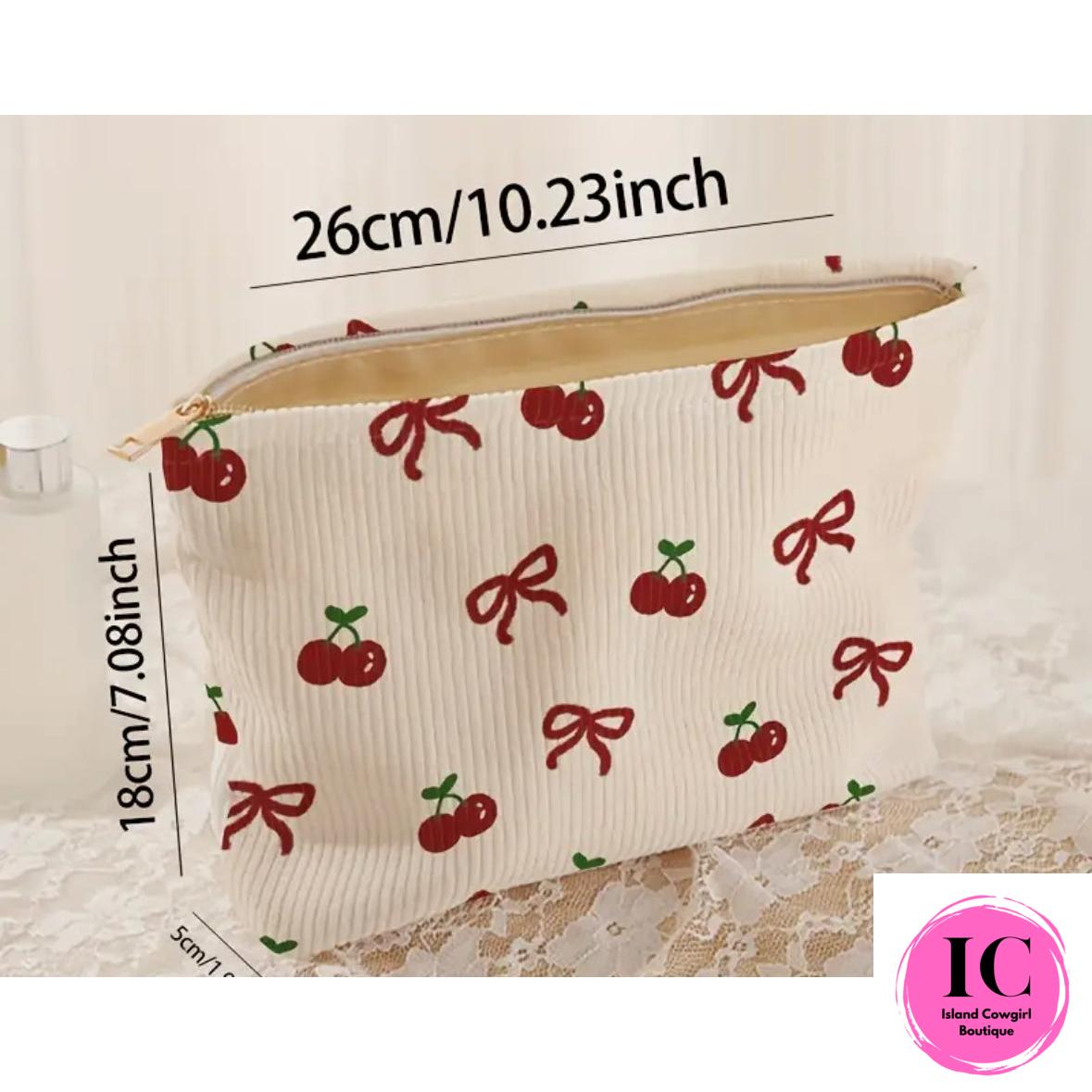 Cherry Bow Corduroy Make Up Bag
