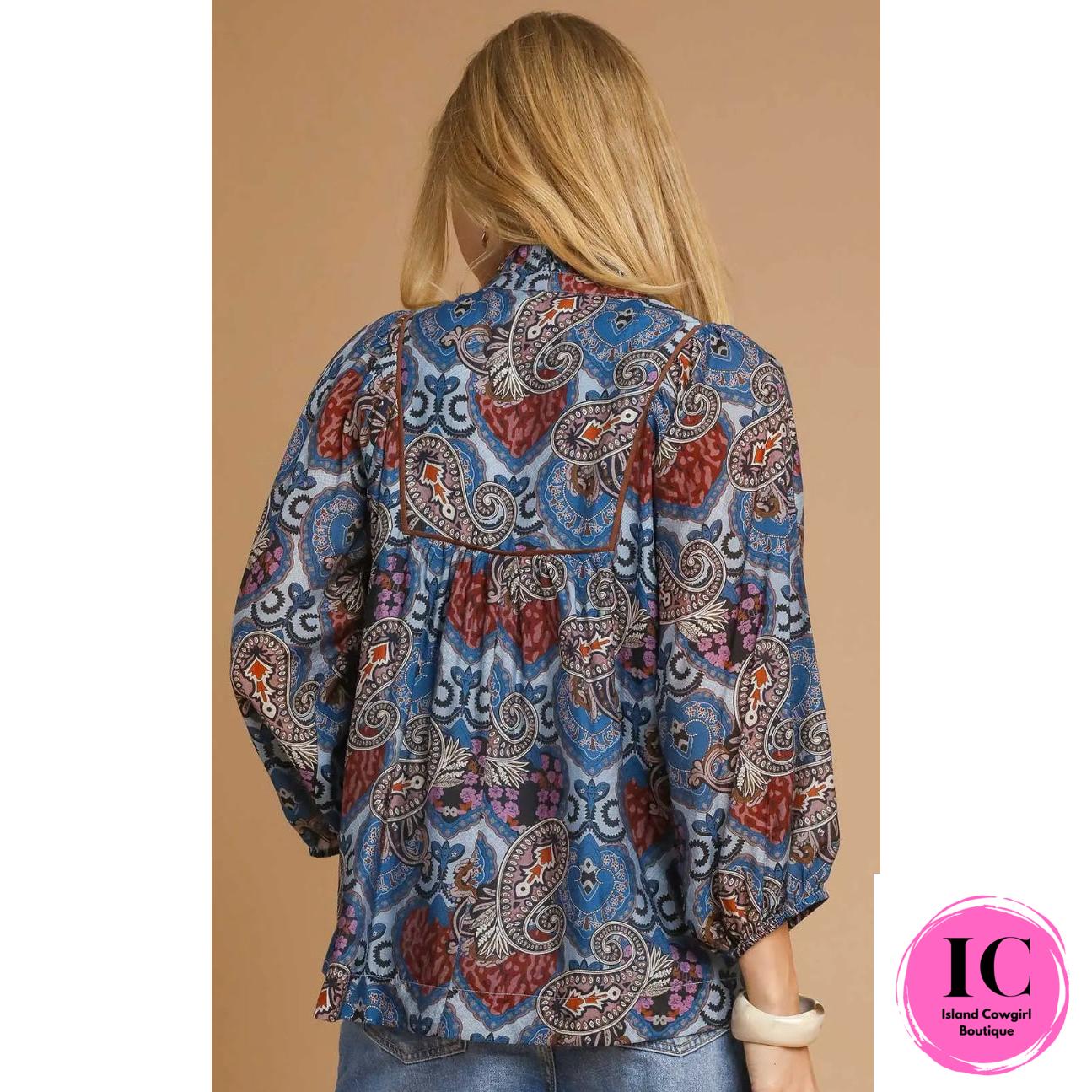 All The World Blue Floral Blouse