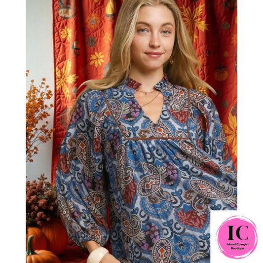 All The World Blue Floral Blouse