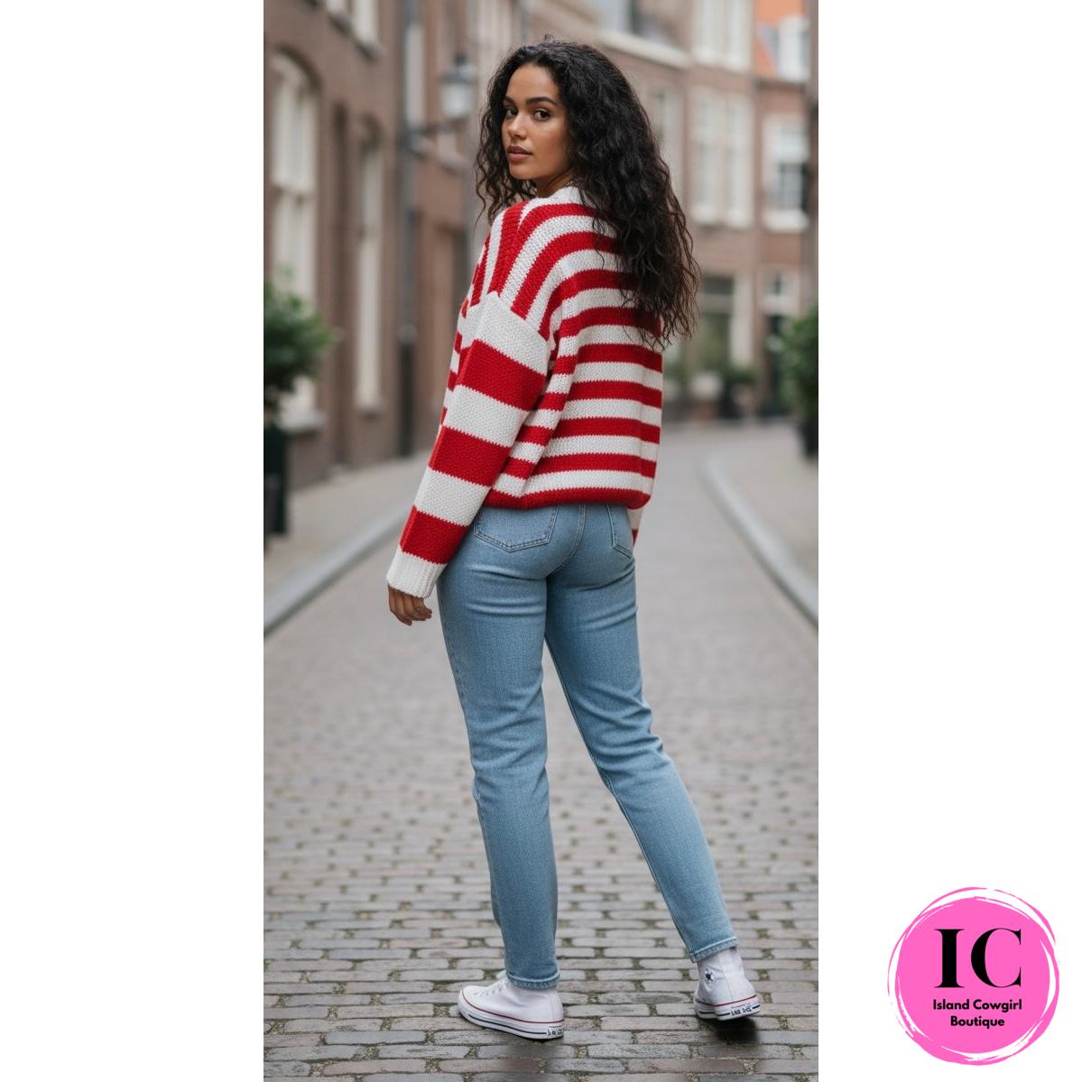 Let You Win Red Striped Sweater