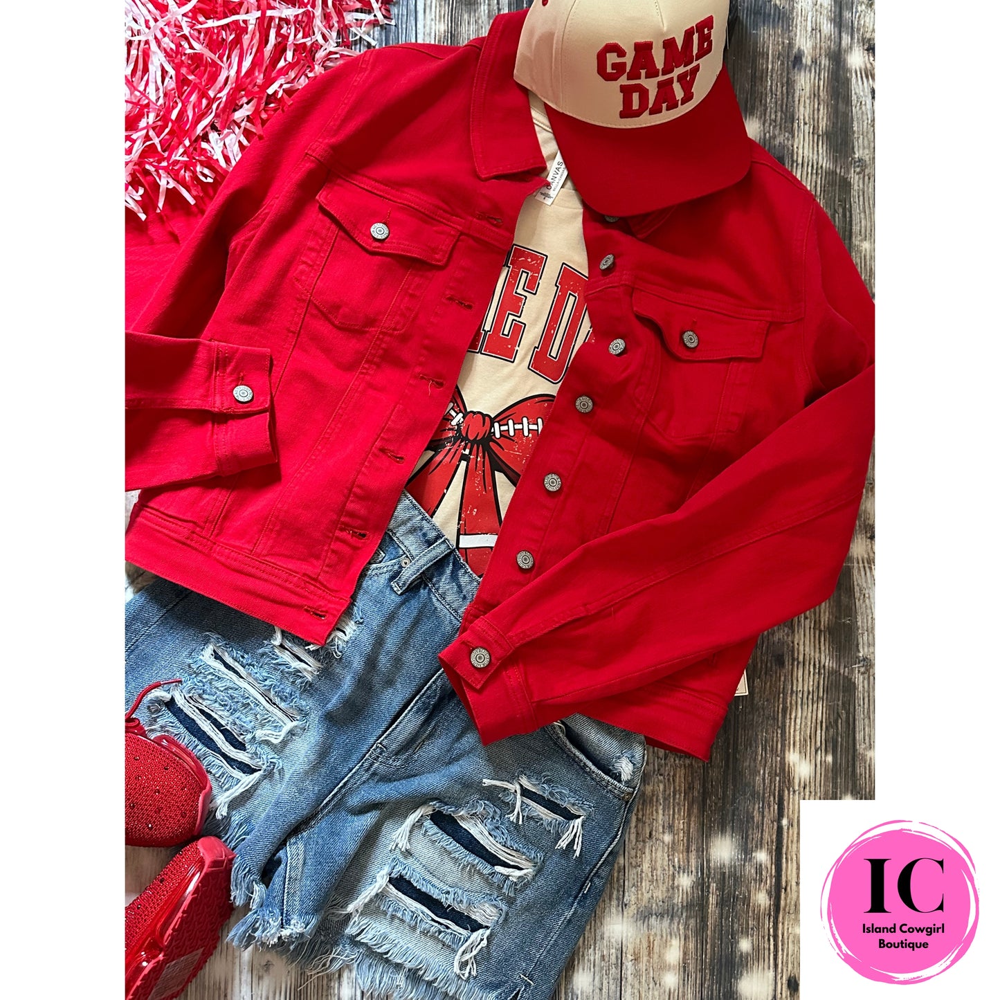 Talk About It Red Denim Jacket