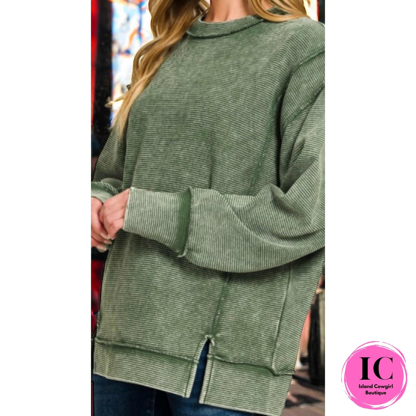 Everyday Every Way Olive Acid Wash Sweatshirt