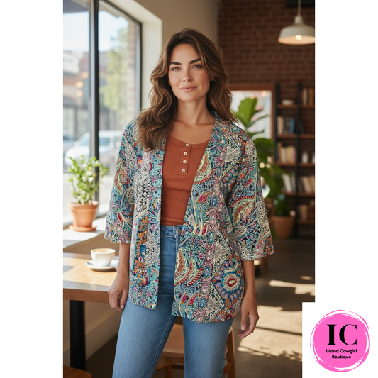 Paisley Print Open Kimono