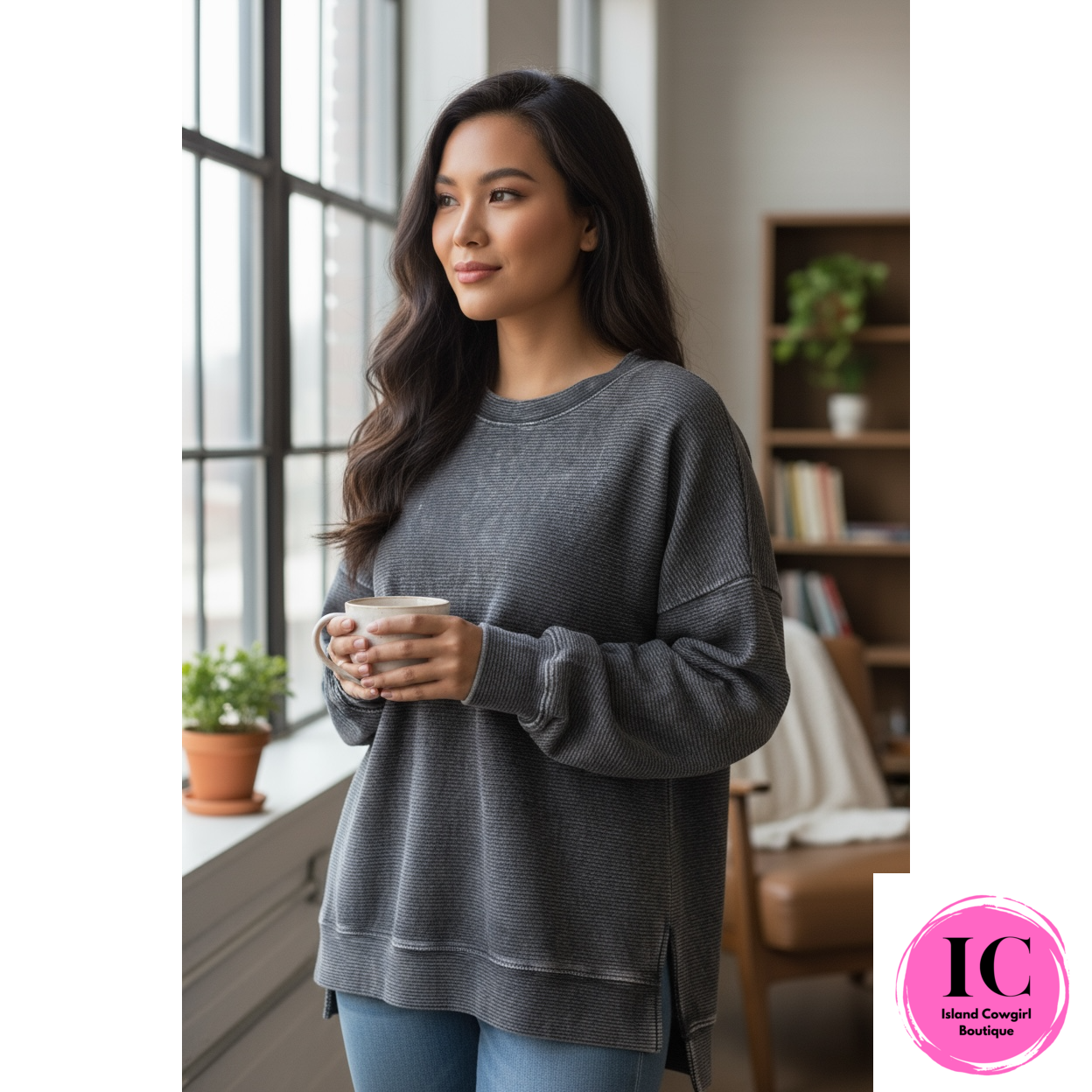 Everyday Every Way Black Acid Wash Sweatshirt