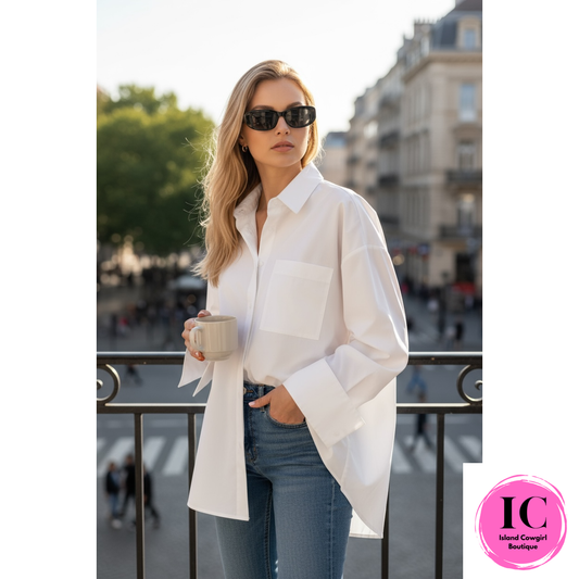 Just For You White Button Down Blouse