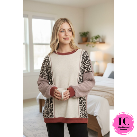 Keep It Cozy Leopard Color Block Tunic