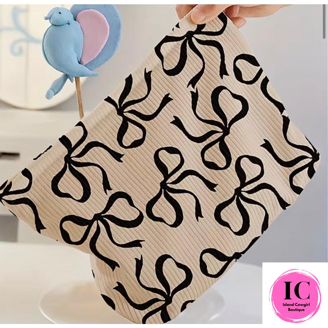 Black Bow Tie Corduroy Make-up Bag