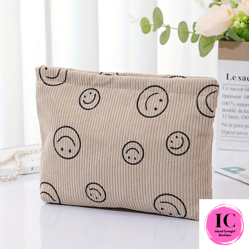 Smiley Face Corduroy Makeup Bag