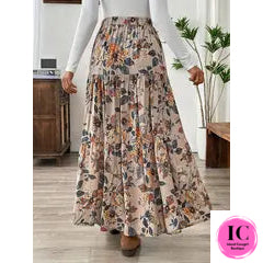 How I Feel Taupe Floral Midi Skirt
