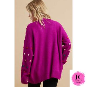 Pom-Pom Knit Magenta Cardigan
