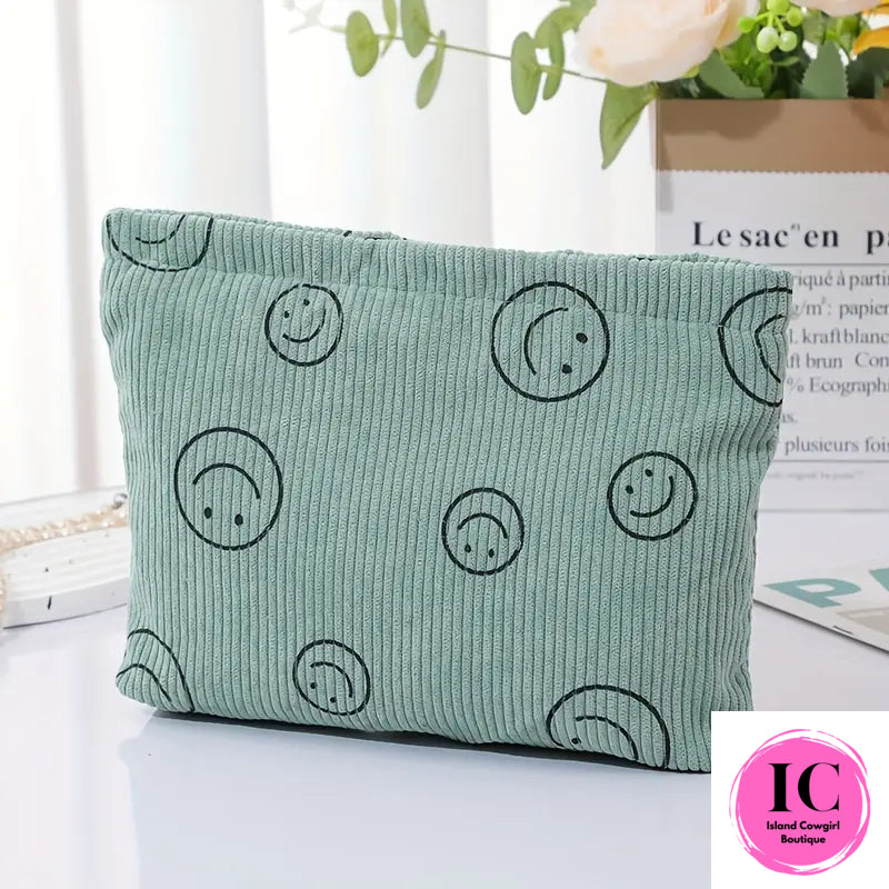 Smiley Face Corduroy Makeup Bag