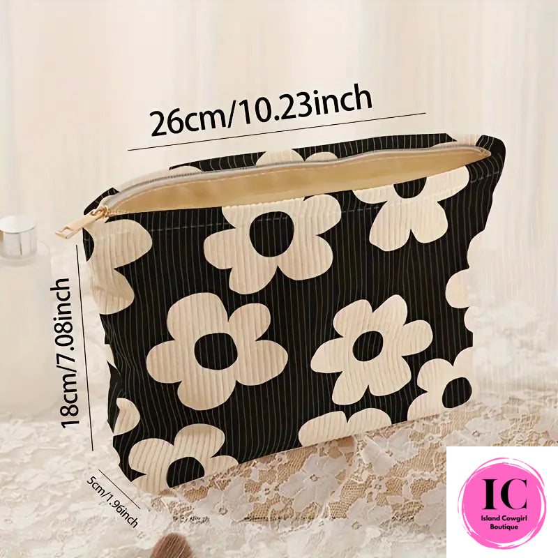 Black & White Floral Make Up Bag