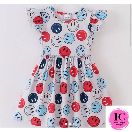 Red White Blue Smile Toddler Dress