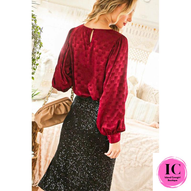 Embrace The Joy Burgundy Satin Blouse