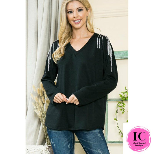 Women's Black sequins top. Chic women's trendy black top
