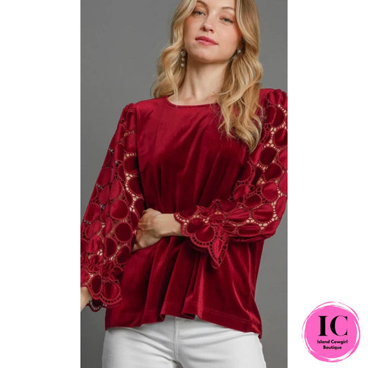 Put Yourself First Wine Velvet Blouse