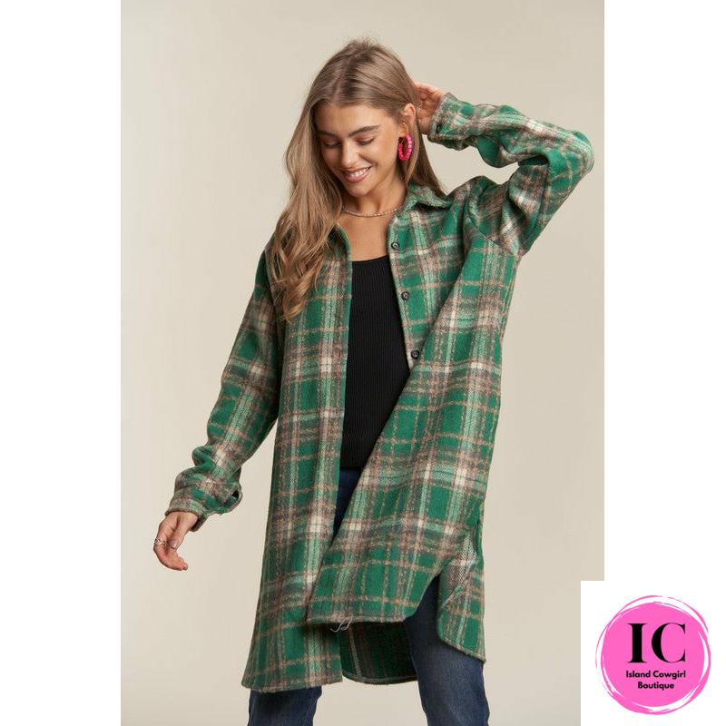 All Your Own Green Flannel Shacket