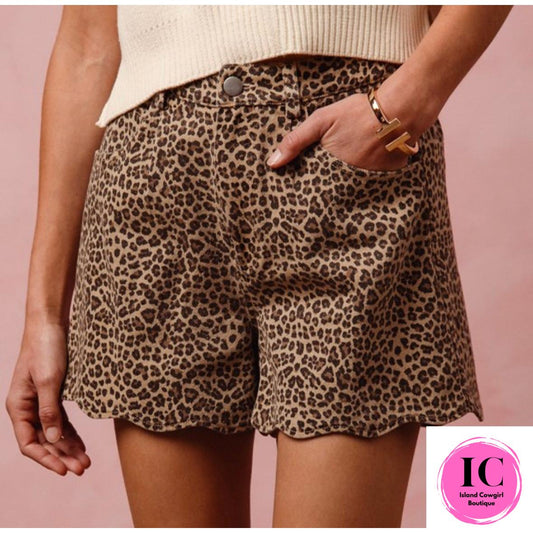 Your Time Leopard Scalloped Shorts