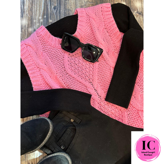 Cozy Cable Knit Pink Vest