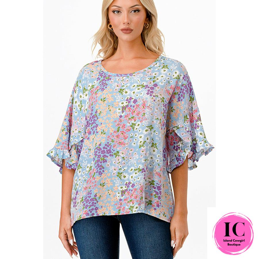 Curvy Girl Show You Off Blue Floral Blouse
