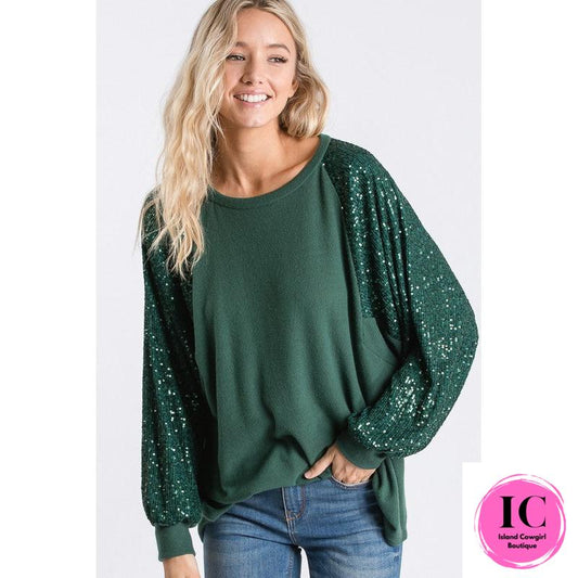 Under The Lights Emerald Sequin Blouse