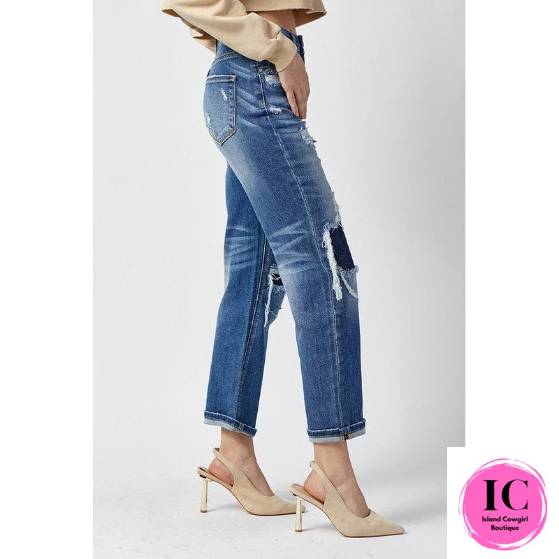 Risen: Let It All Go Dark Wash High Rise Straight Jeans