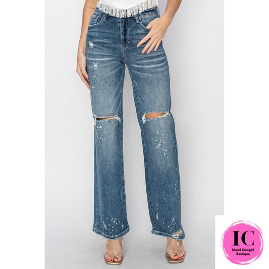 Risen: Take The Hint Splashed Relaxed Straight Leg Jeans