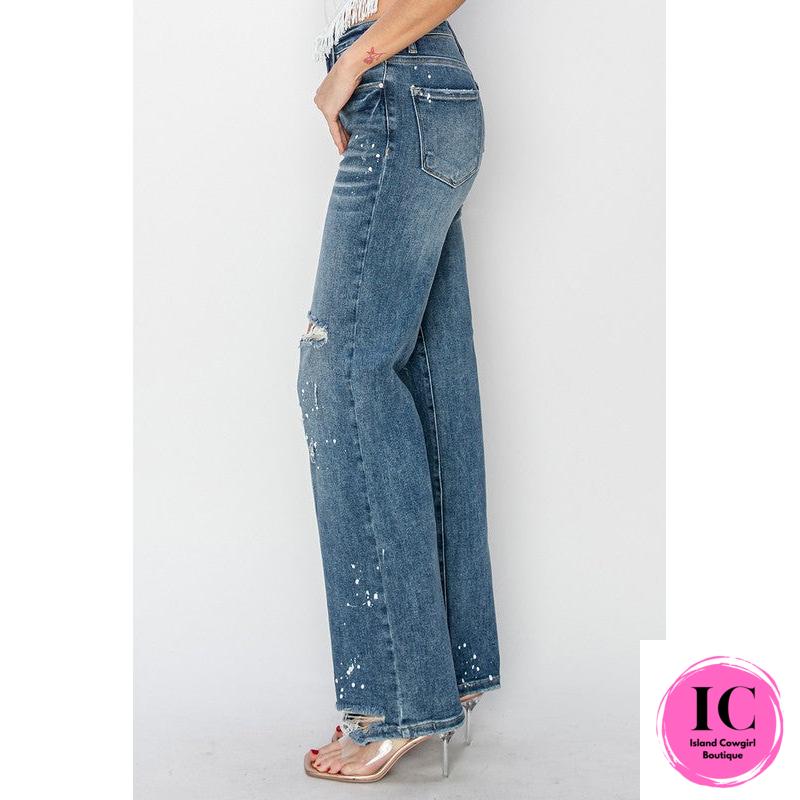 Risen: Take The Hint Splashed Relaxed Straight Leg Jeans