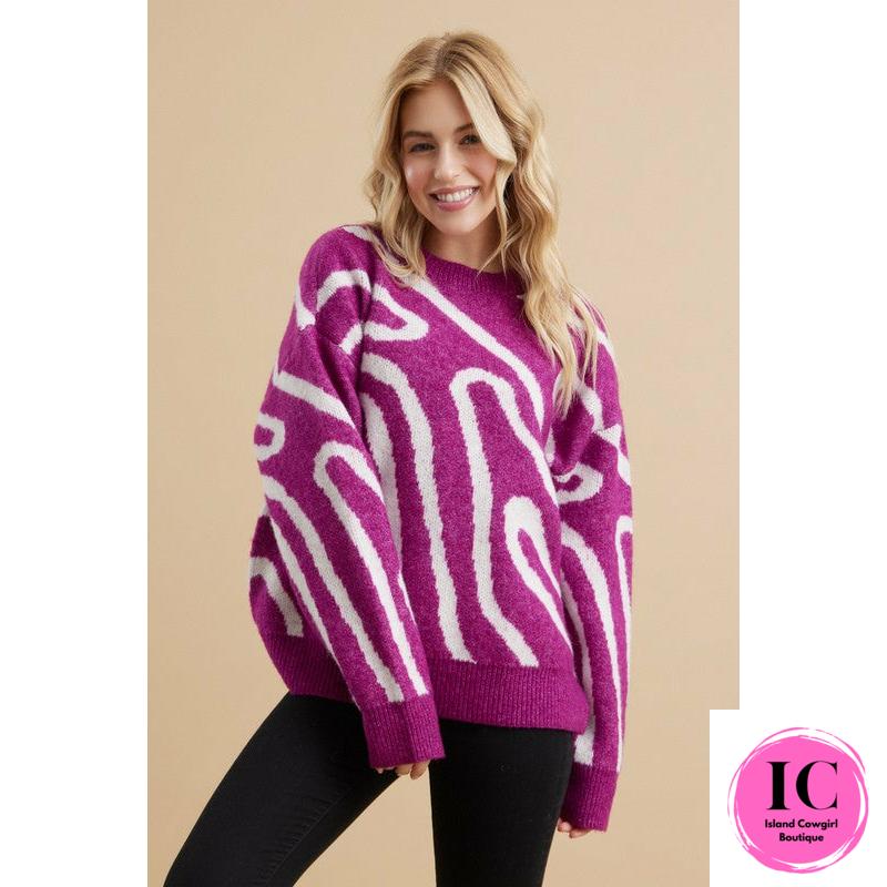 Move On Over Magenta Abstract Sweater