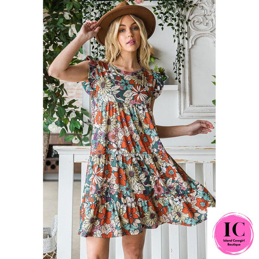 At This Time Olive Floral Dress