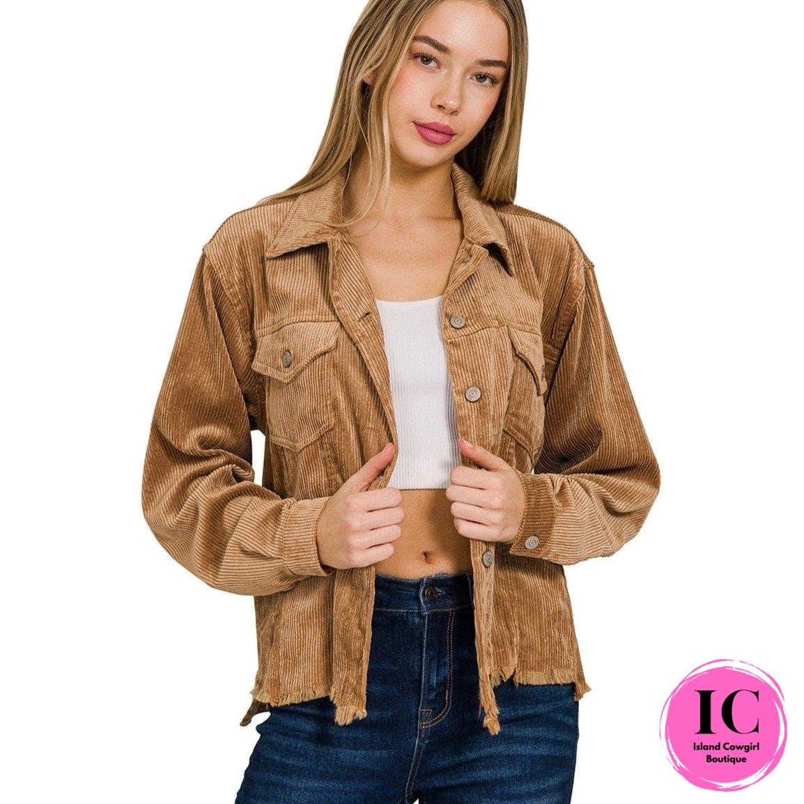 Talk About It Distressed Corduroy Cropped Jacket