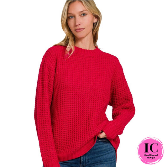 In Your Glow Red Waffle Sweater