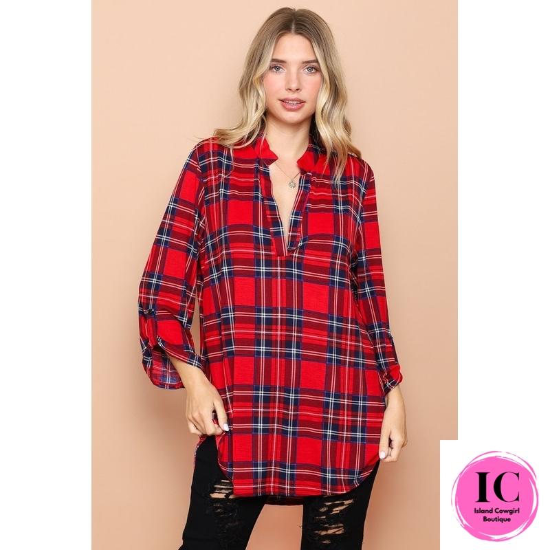 Curvy Girl Do It All Red Plaid Button Down Top