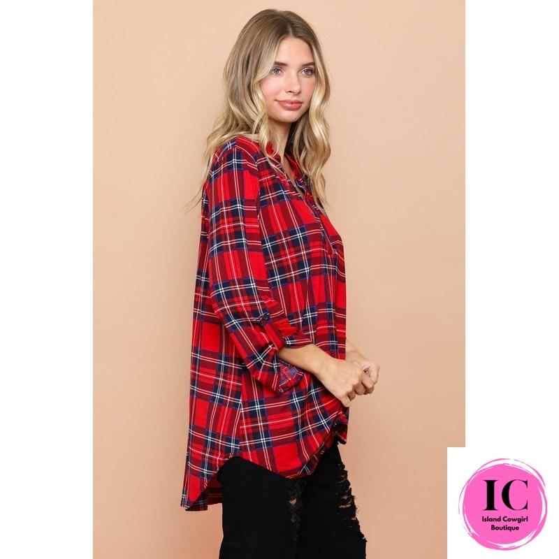 Curvy Girl Do It All Red Plaid Button Down Top