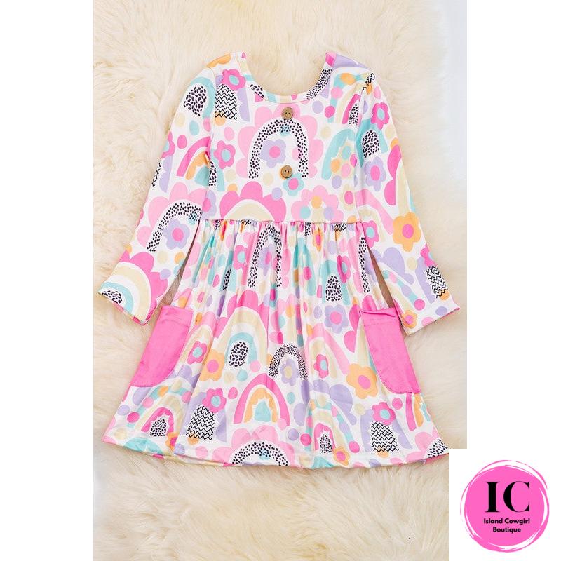 Over The Rainbow Print Toddler Dress